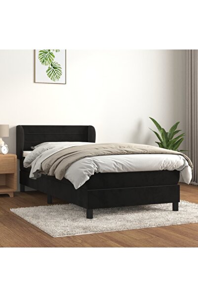 Concept Pat box spring cu saltea, negru, 80x200 cm, catifea