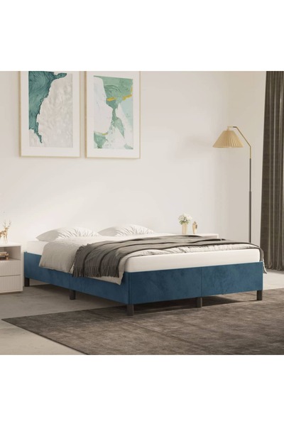 Concept Cadru de pat, albastru închis, 140x190 cm, catifea