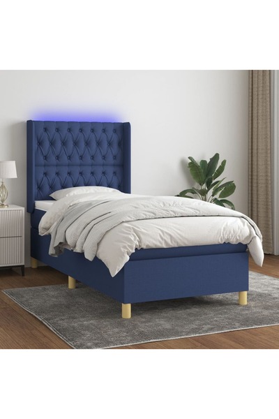 Concept Κρεβάτι με ελατήρια, στρώμα και LED, μπλε, 90x190 cm, ύφασμα