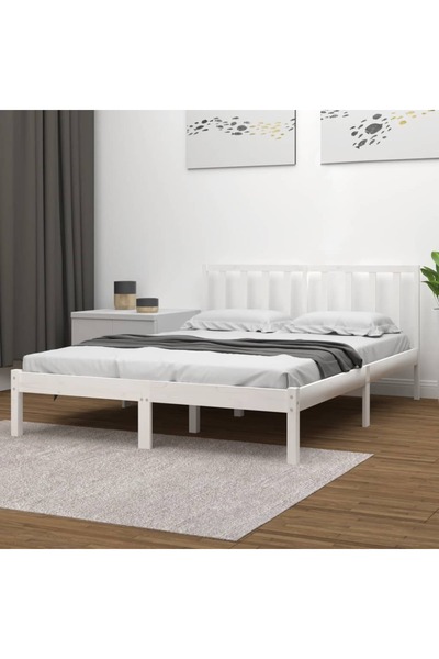 Concept Σκελετός κρεβατιού, λευκό, 200x200 εκ., μασίφ ξύλο πεύκου