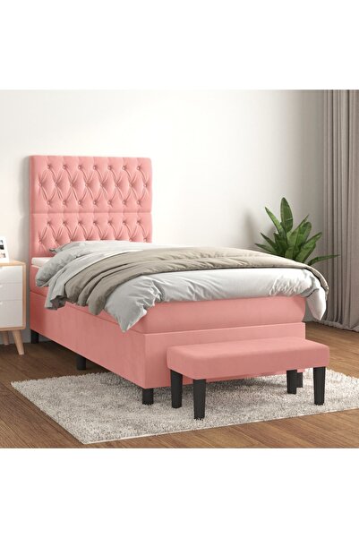 Concept Pat box spring cu saltea, roz, 90x200 cm, catifea