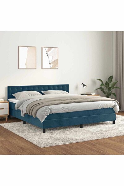 Concept Pat box spring cu saltea, albastru închis, 160x200 cm, catifea