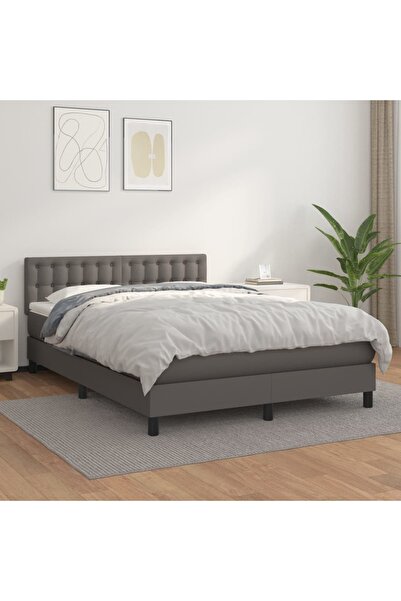 Concept Pat box spring cu saltea, gri, 140x190 cm, piele ecologică