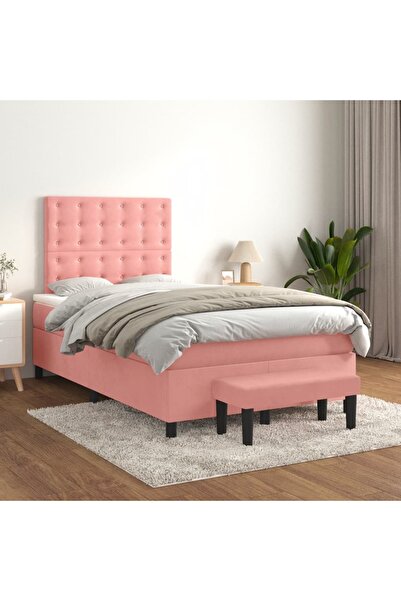 Concept Pat box spring cu saltea, roz, 120x200 cm, catifea