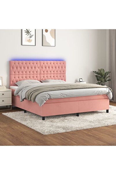 Concept Κρεβάτι Continental με στρώμα & LED, ροζ, 120x200 cm, Βελούδο