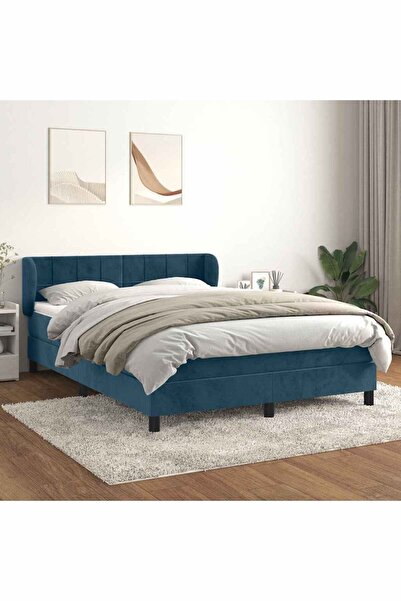 Concept Pat box spring cu saltea, albastru închis, 140x190 cm, catifea