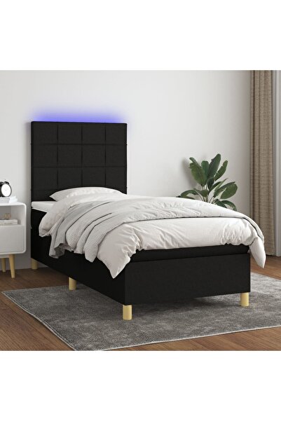 Concept Κρεβάτι με ελατήρια, στρώμα και LED, μαύρο, 100x200 cm, ύφασμα