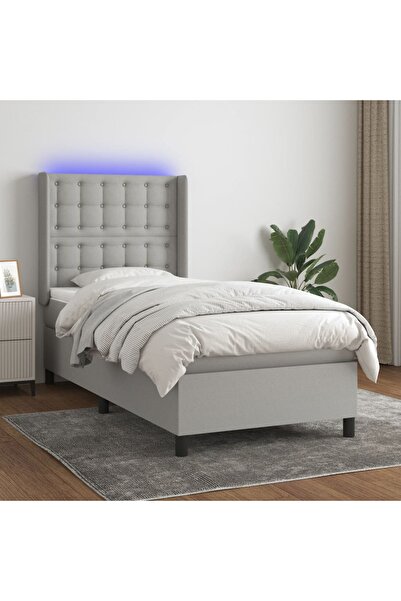 Concept Κρεβάτι με ελατήρια, στρώμα και LED, ανοιχτό γκρι, 90x190 cm, ύφασμα