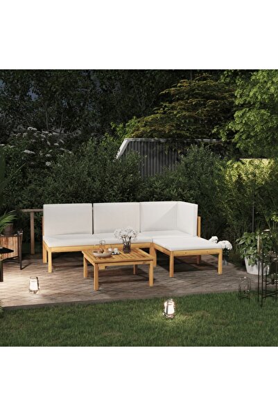 Concept Σετ επίπλων κήπου με μαξιλάρια, κρεμ, 6 τεμάχια, μασίφ ξύλο ακακίας