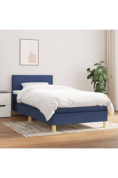 Concept Pat box spring cu saltea, albastru, 80x200 cm, textil