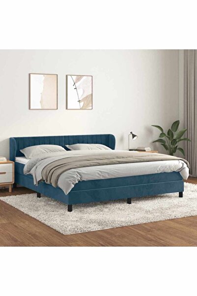 Concept Pat box spring cu saltea, albastru închis, 180x200 cm, catifea