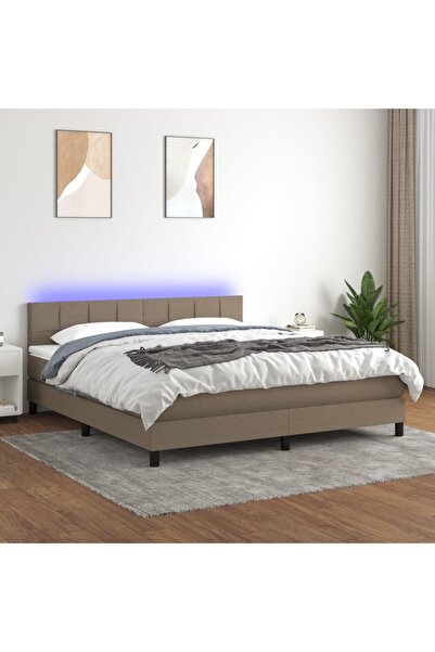 Concept Κρεβάτι με ελατήρια, στρώμα και LED, γκρι-μπεζ, 160x200 cm, ύφασμα