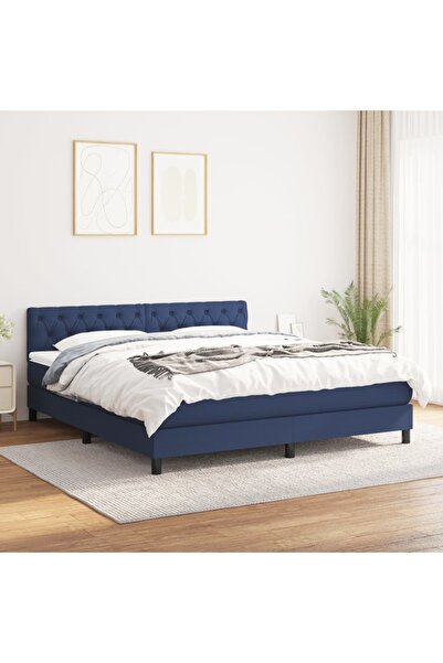 Concept Pat continental cu saltea, albastru, 160x200cm, material textil