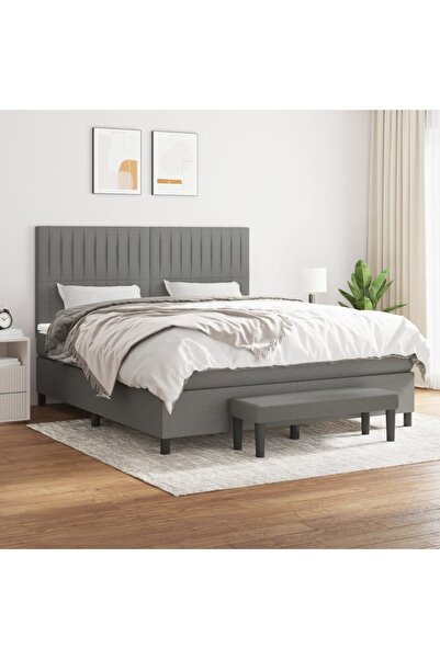 Concept Κρεβάτι με ελατήρια και στρώμα, σκούρο γκρι, 180x200 cm, ύφασμα