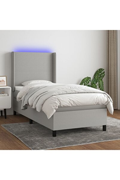 Concept Κρεβάτι με ελατήρια, στρώμα και LED, ανοιχτό γκρι, 90x200 cm, ύφασμα