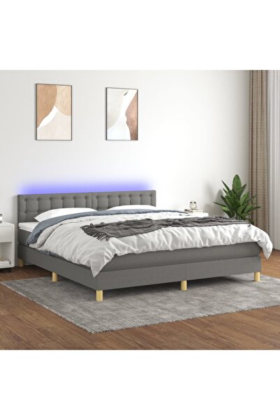 Concept Κρεβάτι με ελατήρια, στρώμα και LED, σκούρο γκρι, 180x200 cm, ύφασμα
