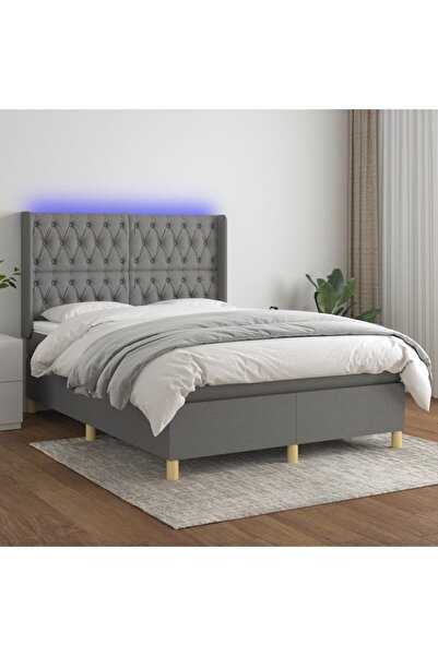 Concept Κρεβάτι με ελατήρια, στρώμα και LED, σκούρο γκρι, 140x200 cm, ύφασμα