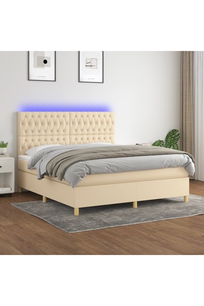 Concept Pat cu arcuri, saltea și LED, crem, 160x200 cm, textil