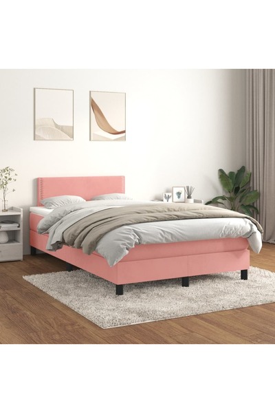 Concept Pat box spring cu saltea, roz, 120x200 cm, catifea