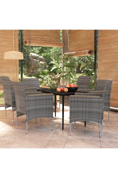 Concept Set mobilier de grădină, cu perne, 7 piese, gri și negru
