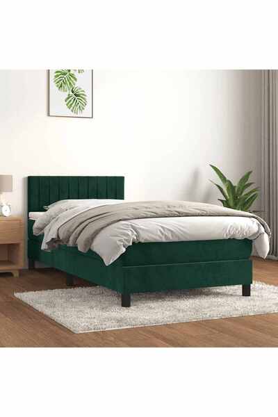Concept Pat box spring cu saltea, verde închis, 80x200 cm, catifea