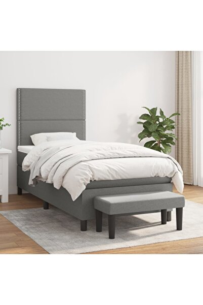 Concept Pat box spring cu saltea, gri închis, 80x200 cm, textil