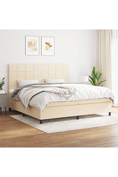 Concept Pat box spring cu saltea, crem, 200x200 cm, textil