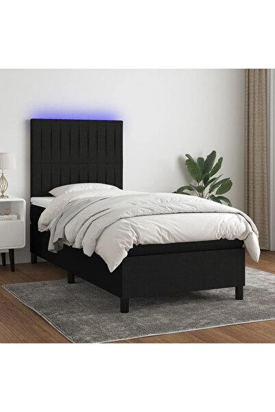 Concept Κρεβάτι με ελατήρια, στρώμα και LED, μαύρο, 90x200 cm, ύφασμα