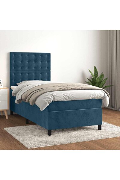 Concept Pat box spring cu saltea, albastru închis, 80x200 cm, catifea