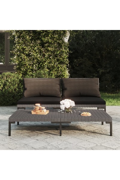 Concept Καναπέδες κήπου με μαξιλάρια, 2 τεμ., ημικυκλικοί από πολυρατάν