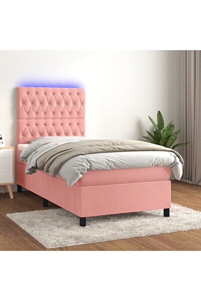 Concept Pat cu arcuri, saltea și LED, roz, 90x190 cm, catifea