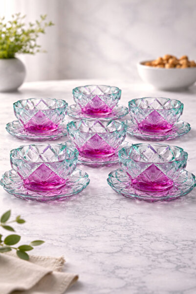 YzHome 12 Pieces Crystal Glass Colored Snack Bowl Plate