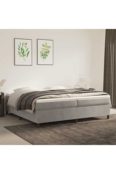 Concept Pat box spring cu saltea, gri deschis, 200x200 cm, catifea
