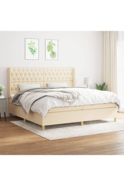 Concept Pat box spring cu saltea, crem, 200x200 cm, textil