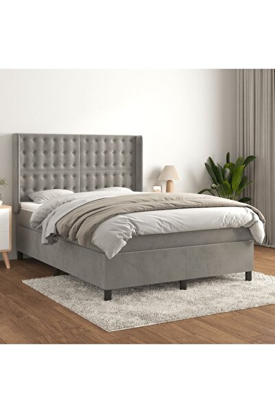 Concept Pat box spring cu saltea, gri deschis, 140x190 cm, catifea