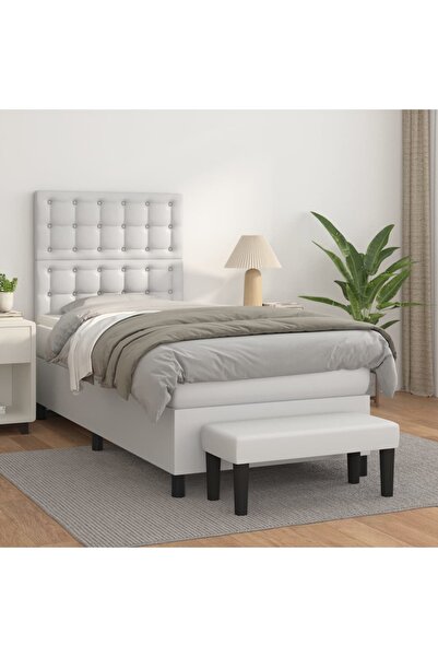 Concept Pat box spring cu saltea, alb, 80x200 cm, piele ecologică