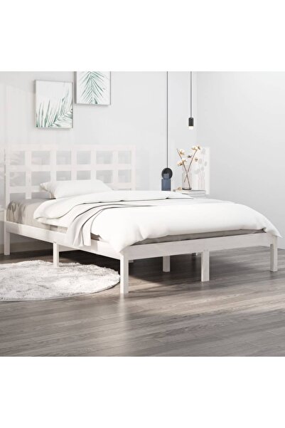 Concept Cadru de pat 5FT King Size, alb, 150x200 cm, lemn masiv
