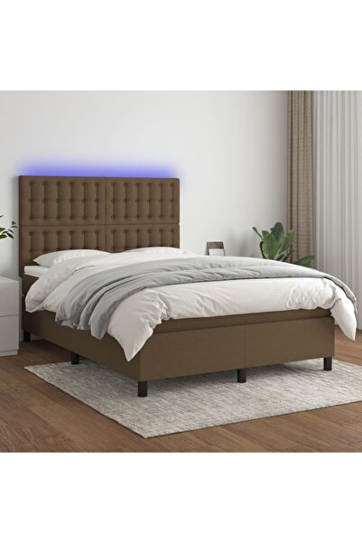 Concept Κρεβάτι με ελατήρια, στρώμα και LED, σκούρο καφέ, 140x200 cm, ύφασμα