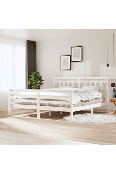 Concept Cadru de pat Super King 6FT,alb, 180x200 cm, lemn masiv