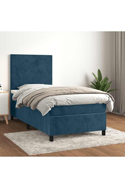 Concept Pat box spring cu saltea, albastru închis, 90x190 cm, catifea