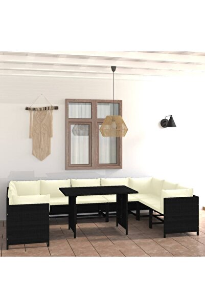 Concept Set mobilier de grădină cu perne, 10 piese, negru, poliratan
