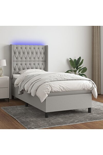Concept Κρεβάτι με ελατήρια, στρώμα και LED, ανοιχτό γκρι, 90x200 cm, ύφασμα