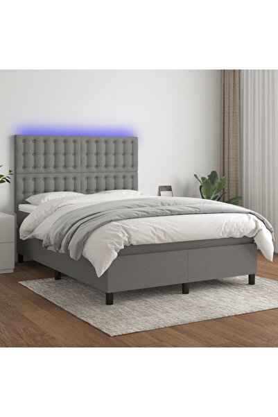 Concept Pat cu arcuri, saltea și LED, gri închis, 140x190 cm, textil