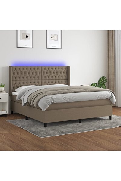 Concept Pat cu arcuri, saltea și LED, gri taupe, 180x200 cm, textil