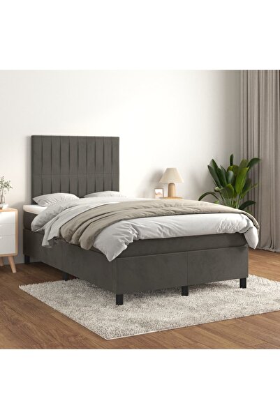 Concept Pat box spring cu saltea, gri închis, 120x200 cm, catifea