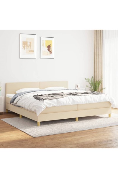 Concept Pat box spring cu saltea, crem, 200x200 cm, textil