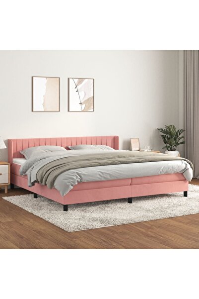 Concept Pat box spring cu saltea, roz, 200x200 cm, catifea