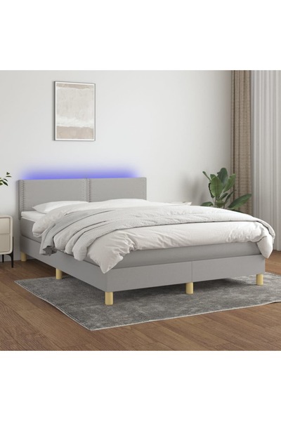 Concept Κρεβάτι με ελατήρια, στρώμα και LED, ανοιχτό γκρι, 140x200 cm, ύφασμα