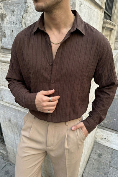 Livio Ferri Maze Premium Oversized Men's Shirt Textured Striped