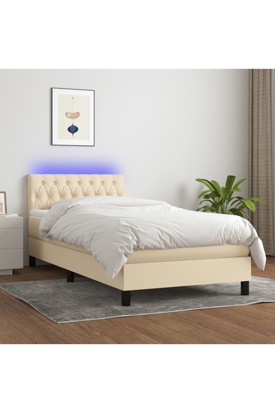 Concept Pat cu arcuri, saltea și LED, crem, 100x200 cm, textil